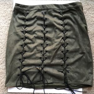Suede Split Lace-up Skirt